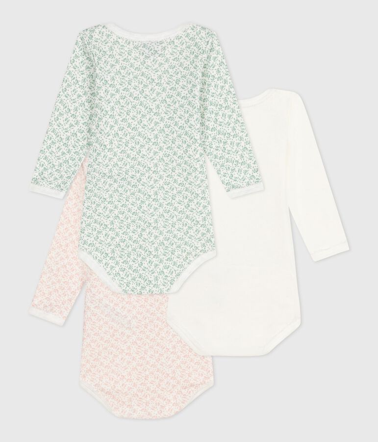 Juego de 3 bodis de algod&oacute;n de manga larga con flores para beb&eacute; multicolor