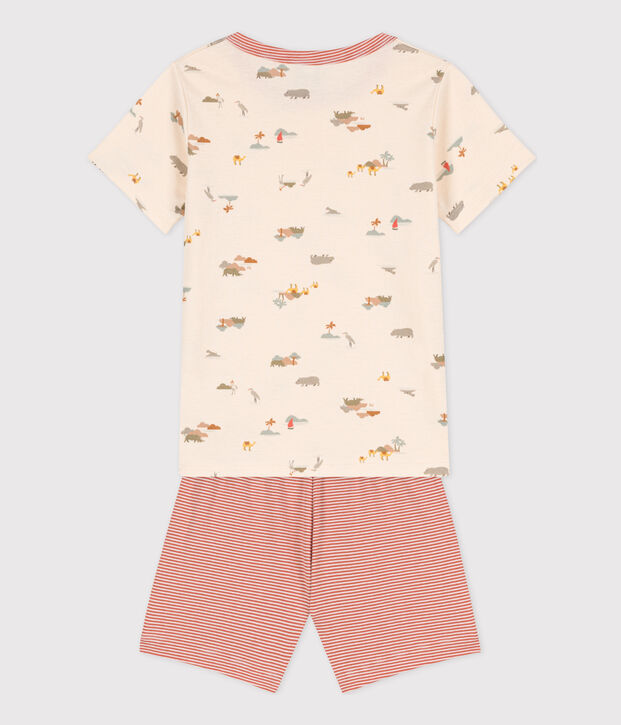 Pijama corto de algod&oacute;n con animales para ni&ntilde;o/ni&ntilde;a crudo/multicolor