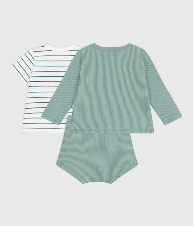 Conjunto de tres piezas de algod&oacute;n y camiseta a rayas con lim&oacute;n para reci&eacute;n nacido verde/multicolor