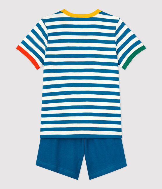 Pijama corto a rayas de niño de algodón MALLARD/ MARSHMALLOW