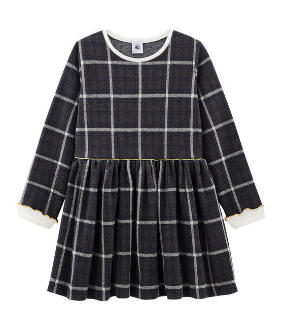 Vestido de malla y cuadros para niña negro CITY/blanco MULTICO