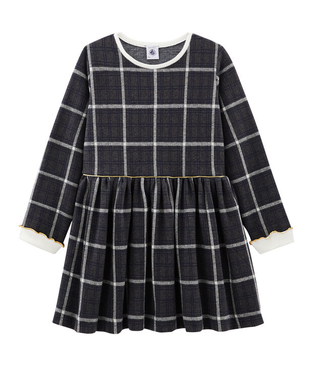 Vestido de malla y cuadros para ni&ntilde;a gris/multicolor