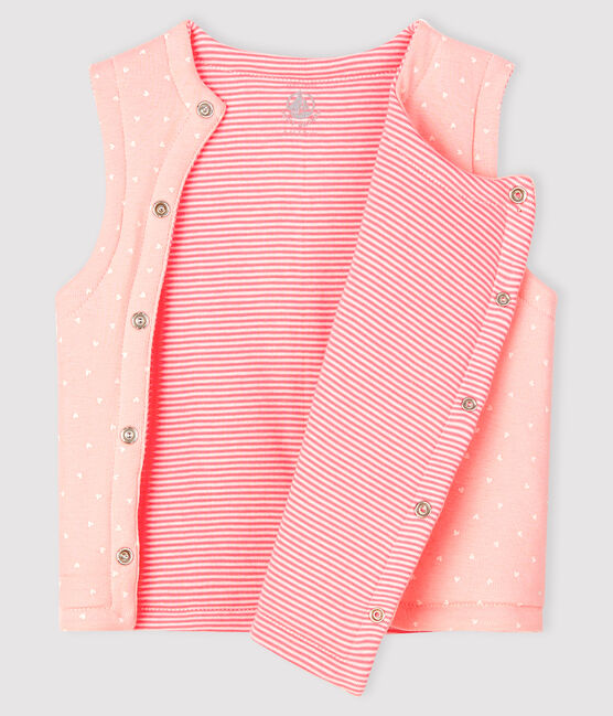 Chaleco reversible de punto acanalado enguatado para bebé niña rosa MINOIS/blanco MARSHMALLOW