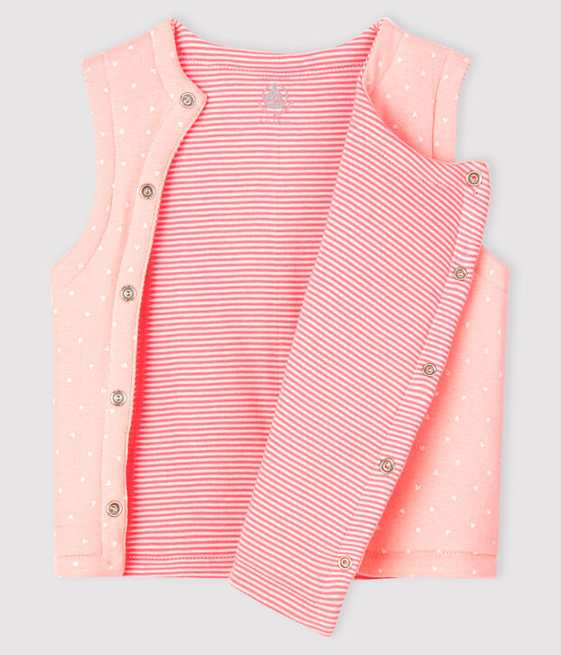 Chaleco reversible de punto acanalado enguatado para beb&eacute; ni&ntilde;a rosa/blanco