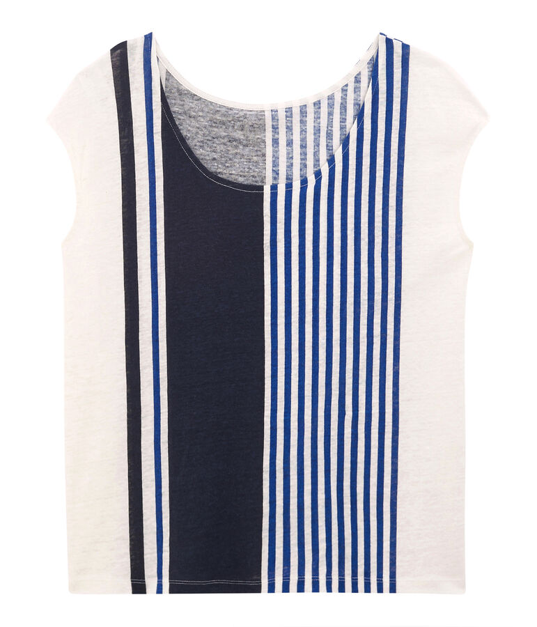 Camiseta manga corta de lino para mujer blanco/multicolor