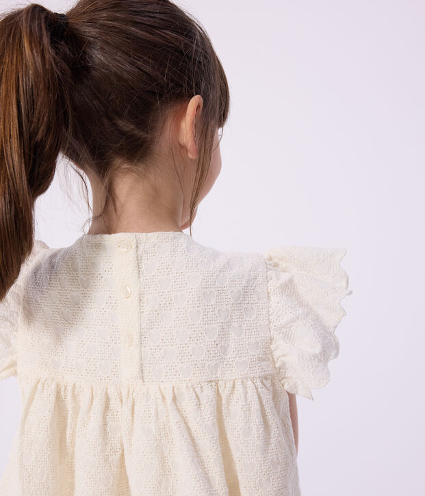 Blusa infantil de manga corta de algod&oacute;n con estampado de corazones blanco