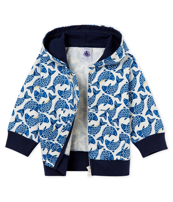 Sudadera de punto estampada con capucha y cremallera para bebé niño blanco MARSHMALLOW/blanco MULTICO