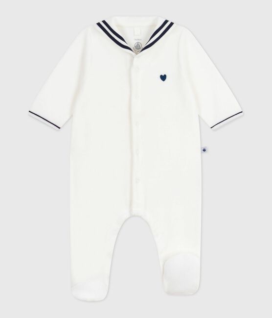 Pijama de terciopelo con cuello de uniforme para bebé blanco MARSHMALLOW