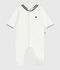 Pijama de beb&eacute; de Terciopelo liso con cuello tipo vareuse blanco