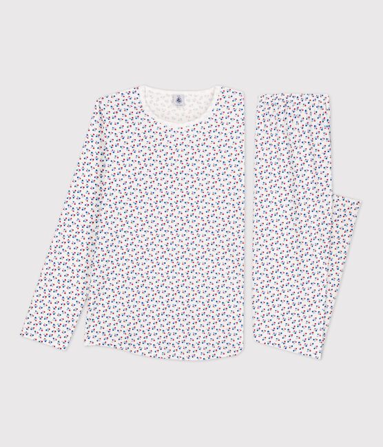 Pijama de algodón con estampado de flores para niña blanco MARSHMALLOW/blanco MULTICO