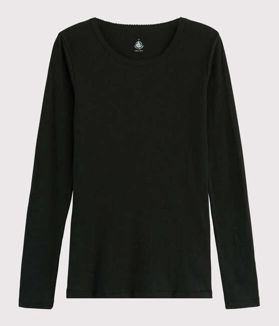 Camiseta de lana y algodón de mujer negro NOIR