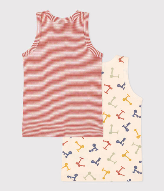 Juego de 2 camisetas infantiles de algodón sin mangas con motivo de patinete variante 1