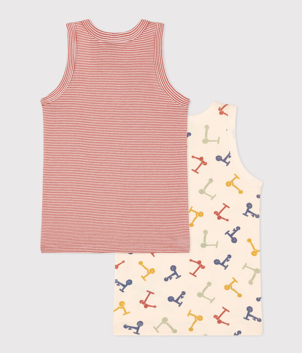 Juego de 2 camisetas infantiles de algod&oacute;n sin mangas con motivo de patinete multicolor