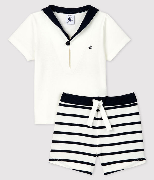 Conjunto de dos piezas para beb&eacute; ni&ntilde;o blanco/azul