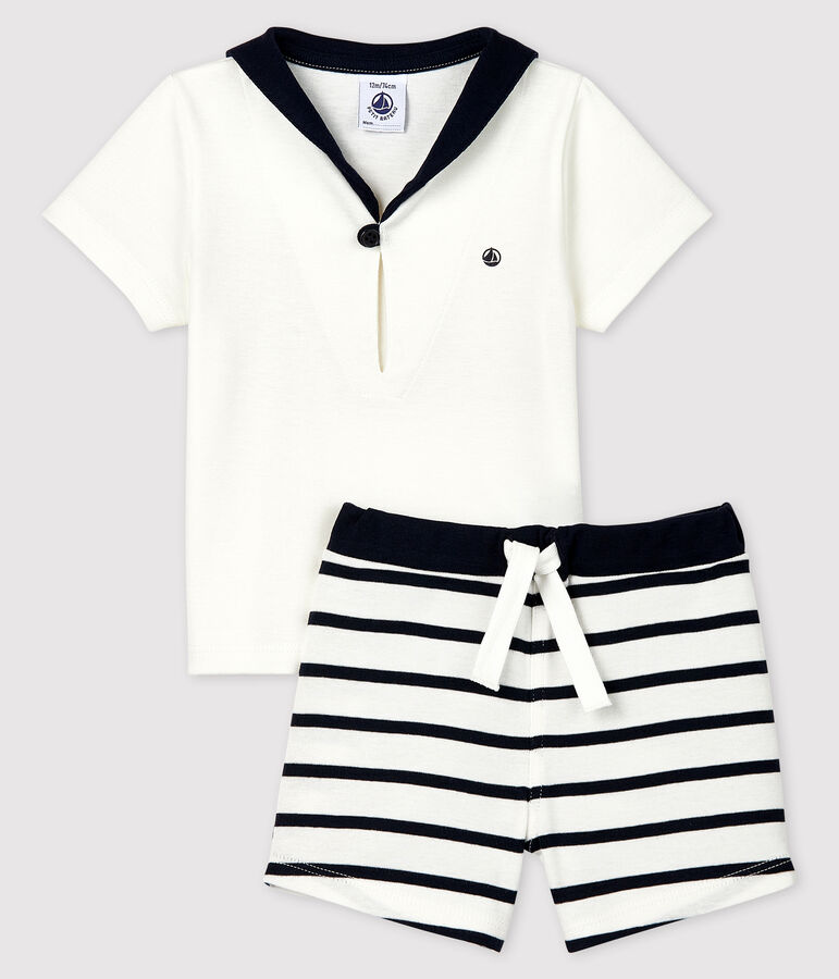 Conjunto de dos piezas para beb&eacute; ni&ntilde;o blanco/azul