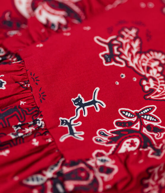 Vestido de manga corta de popelina de niña rojo TERKUIT/blanco MULTICO