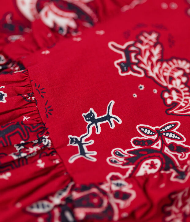 Vestido de manga corta de popelina de ni&ntilde;a rojo/multicolor