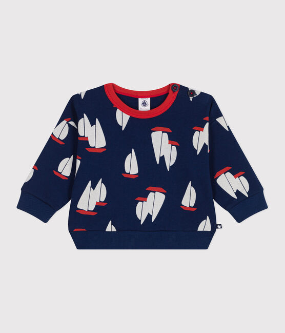 Sudadera de algodón con estampado de barcos grandes para bebé azul MEDIEVAL/blanco MULTICO