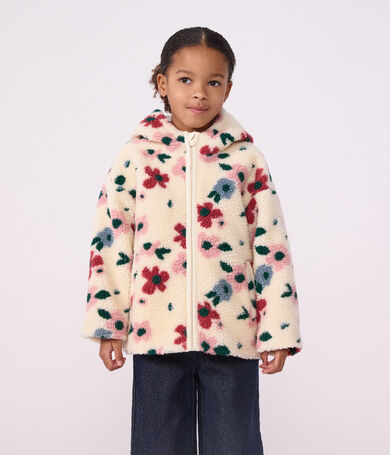 Chaqueta infantil de borreguito con flores y capucha