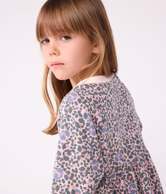 Vestido infantil de manga larga de algodón rosa JOLI/blanco MULTICO