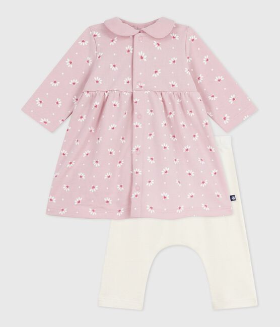 Vestido de algodón con cuello con estampado de flores y corazones y leggings para bebé rosa JOLI/blanco MULTICO