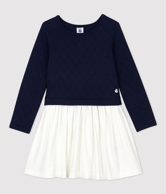 Vestido de manga larga de muletón de niña azul SMOKING/blanco MULTICO