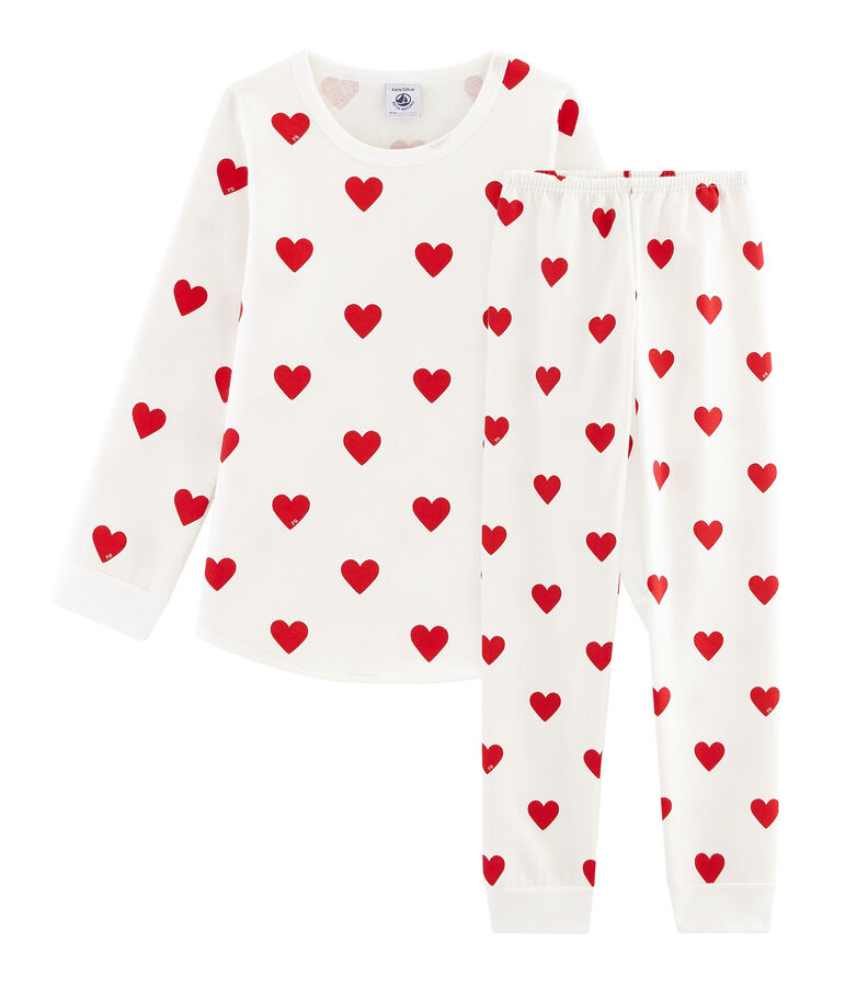 Pijama de felpa para ni&ntilde;a-ni&ntilde;o blanco/rojo