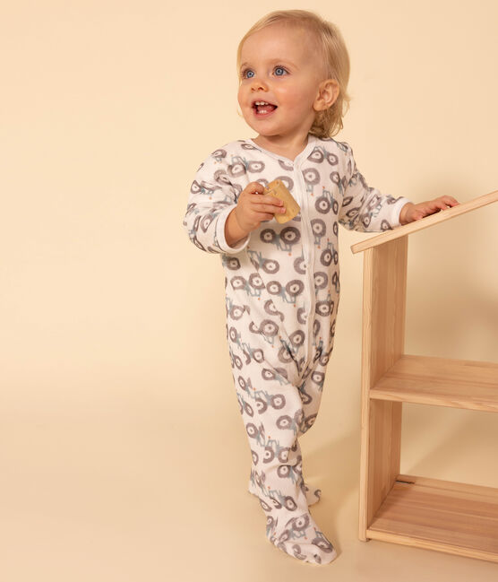 Pijama de terciopelo con tractores para bebé blanco MARSHMALLOW/blanco MULTICO