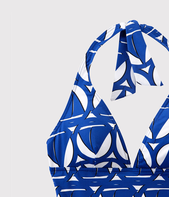 Bañador estampado de 1 pieza para mujer blanco MARSHMALLOW/azul PERSE/ MULTICO