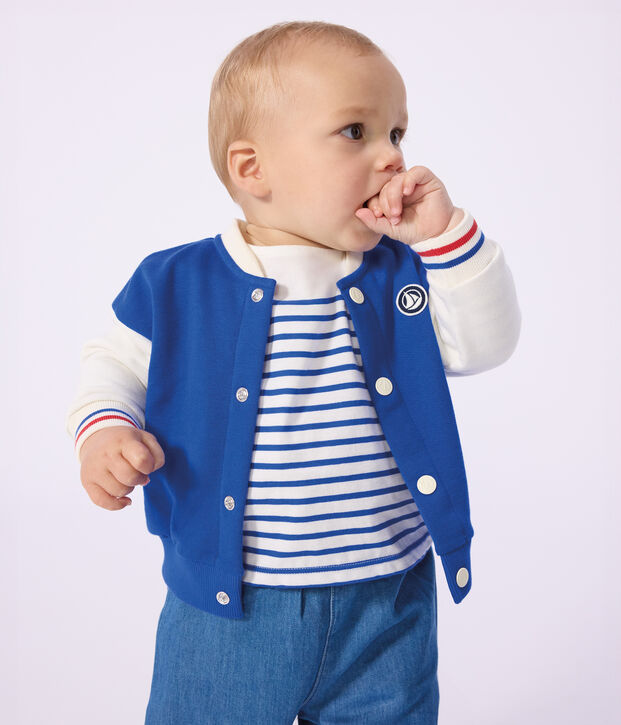 Chaqueta teddy colorblock de algod&oacute;n para beb&eacute; azul/crudo