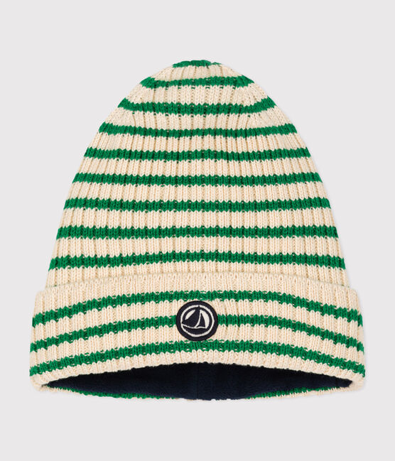 Gorro infantil de punto tricotado con forro polar a rayas verde AVALANCHE/ JARDIN