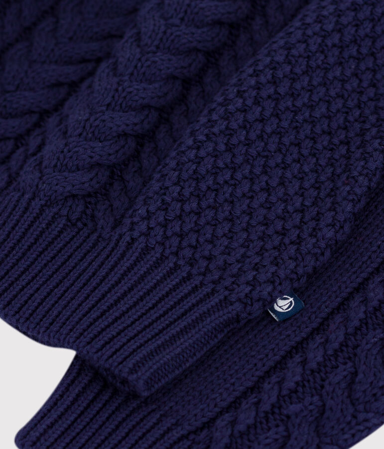 Jersey infantil de algod&oacute;n liso con cremallera en el cuello azul