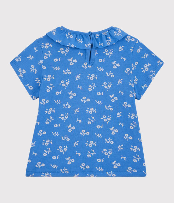 Camiseta de manga corta de algodón de niña azul BRASIER/gris MARSHMALLOW