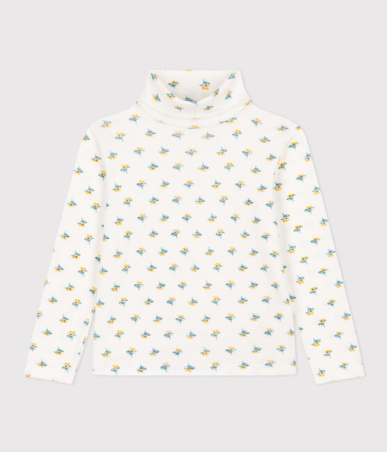 Prenda de cuello de cisne con estampado de flores de algodón de niña blanco MARSHMALLOW/blanco MULTICO