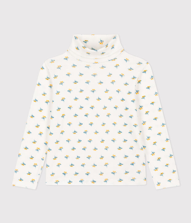 Prenda de cuello de cisne con estampado de flores de algod&oacute;n de ni&ntilde;a blanco/multicolor