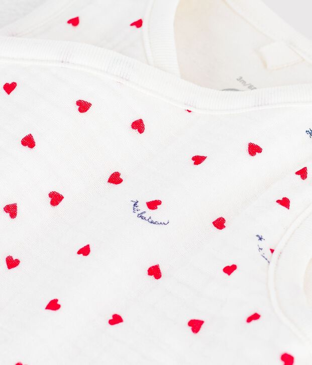 Chaleco de gasa de algod&oacute;n con estampado de corazoncitos para beb&eacute; blanco/multicolor