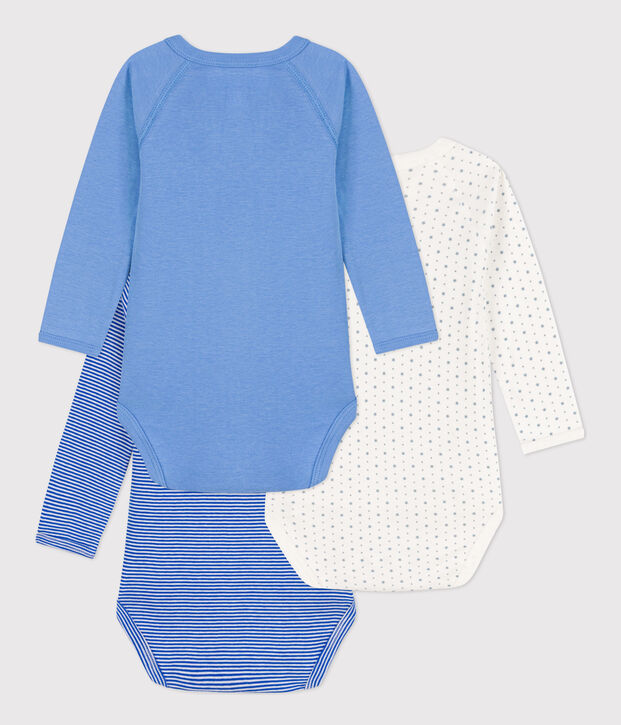 Juego de 3 bodis cruzados y estampados de manga larga de algod&oacute;n multicolor