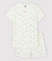 Pijama corto de flores de niña de algodón y lino blanco MARSHMALLOW/blanco MULTICO