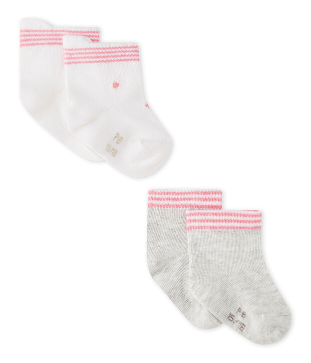 Lote de 2 pares de calcetines beb&eacute; mixtos blanco