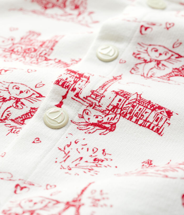 Rebeca de felpa estampada de beb&eacute; ni&ntilde;a blanco/rojo