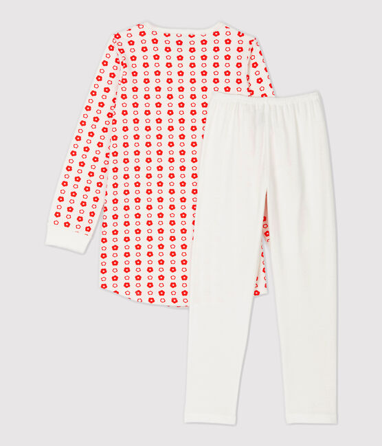 Camisón de flores con estampado de flores gráficos de niña de algodón orgánico blanco MARSHMALLOW/ SPICY