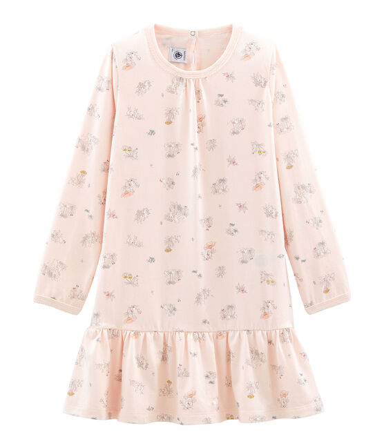 Camisón de algodón fino para niña rosa FLEUR/blanco MULTICO