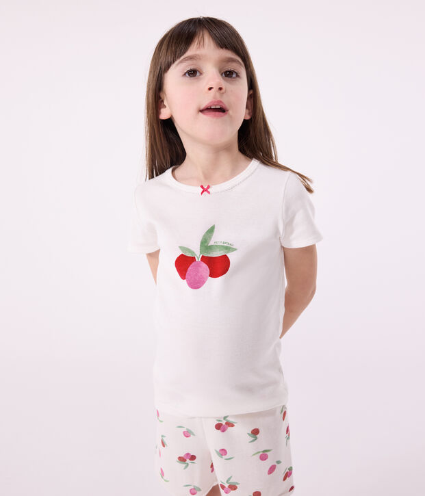 Pijama corto infantil de algod&oacute;n con estampado de frutas blanco/multicolor