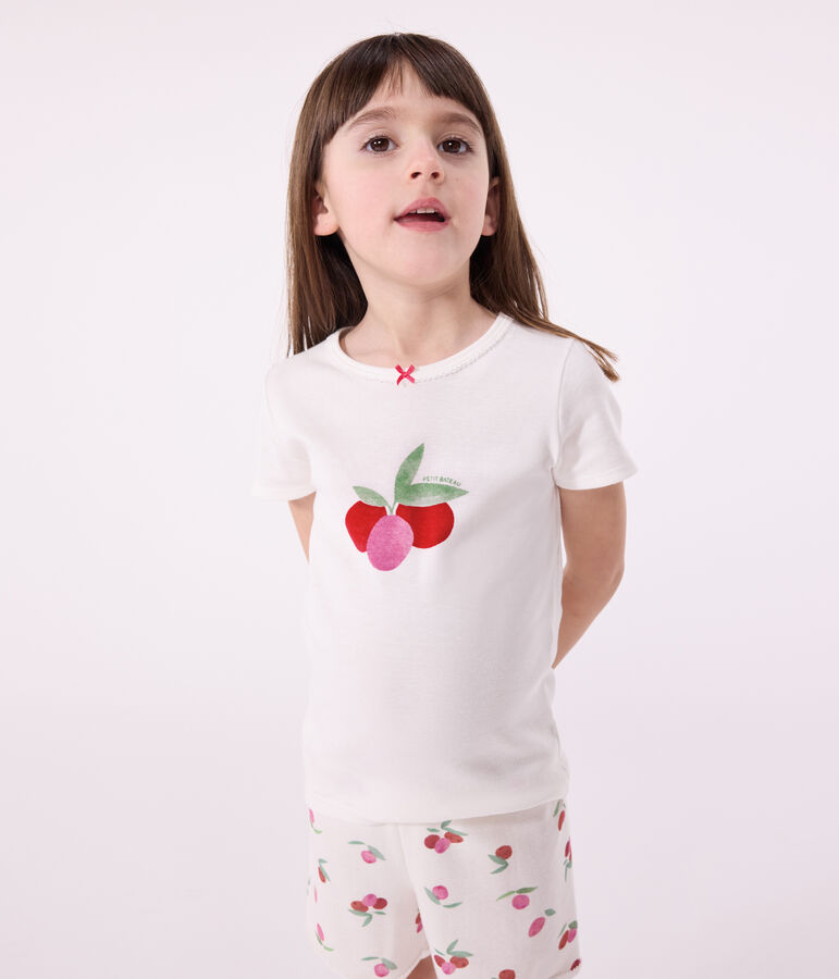 Pijama corto infantil de algod&oacute;n con estampado de frutas blanco/multicolor