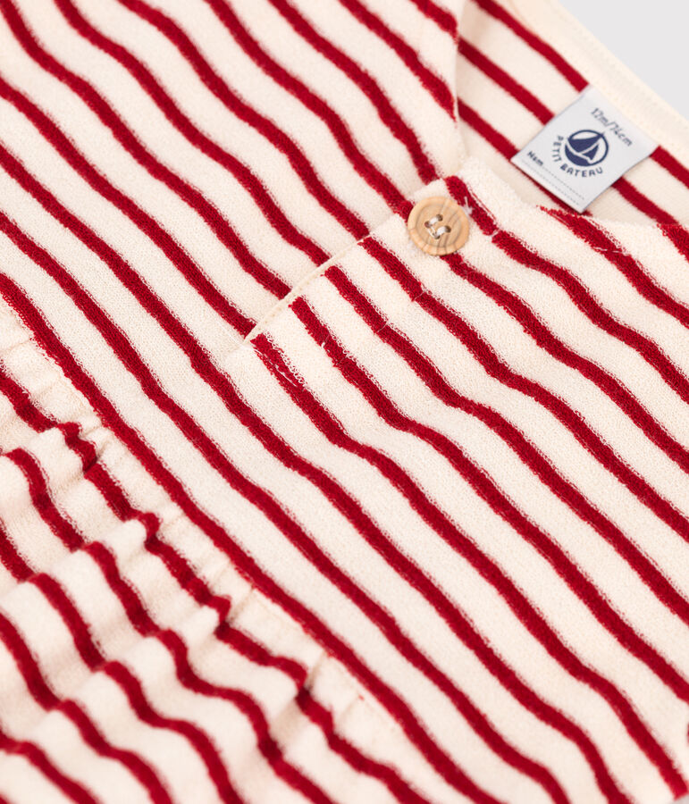 Vestido de manga corta de rizo de beb&eacute; crudo/rojo