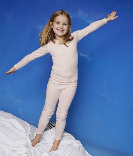 Leggings de lana y algodón mil rayas para niña pequeña rosa CHARME/blanco MARSHMALLOW