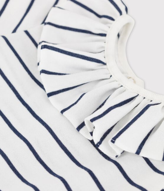 Blusa de manga corta a rayas de jersey para bebé blanco MARSHMALLOW/azul SMOKING