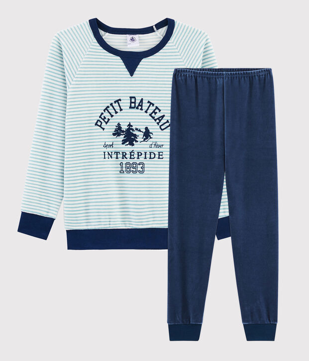 Pijama con dibujo de yeti de terciopelo de ni&ntilde;o peque&ntilde;o azul/multicolor