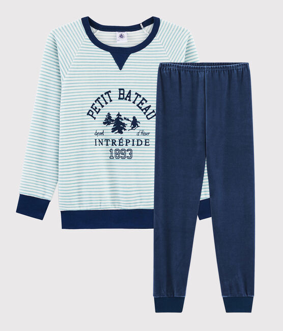 Pijama con dibujo de yeti de terciopelo de niño pequeño azul MEDIEVAL/blanco MULTICO
