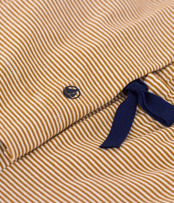 Pijama de algodón a rayas para mujer marron CUIVRE/ MARSHMALLOW